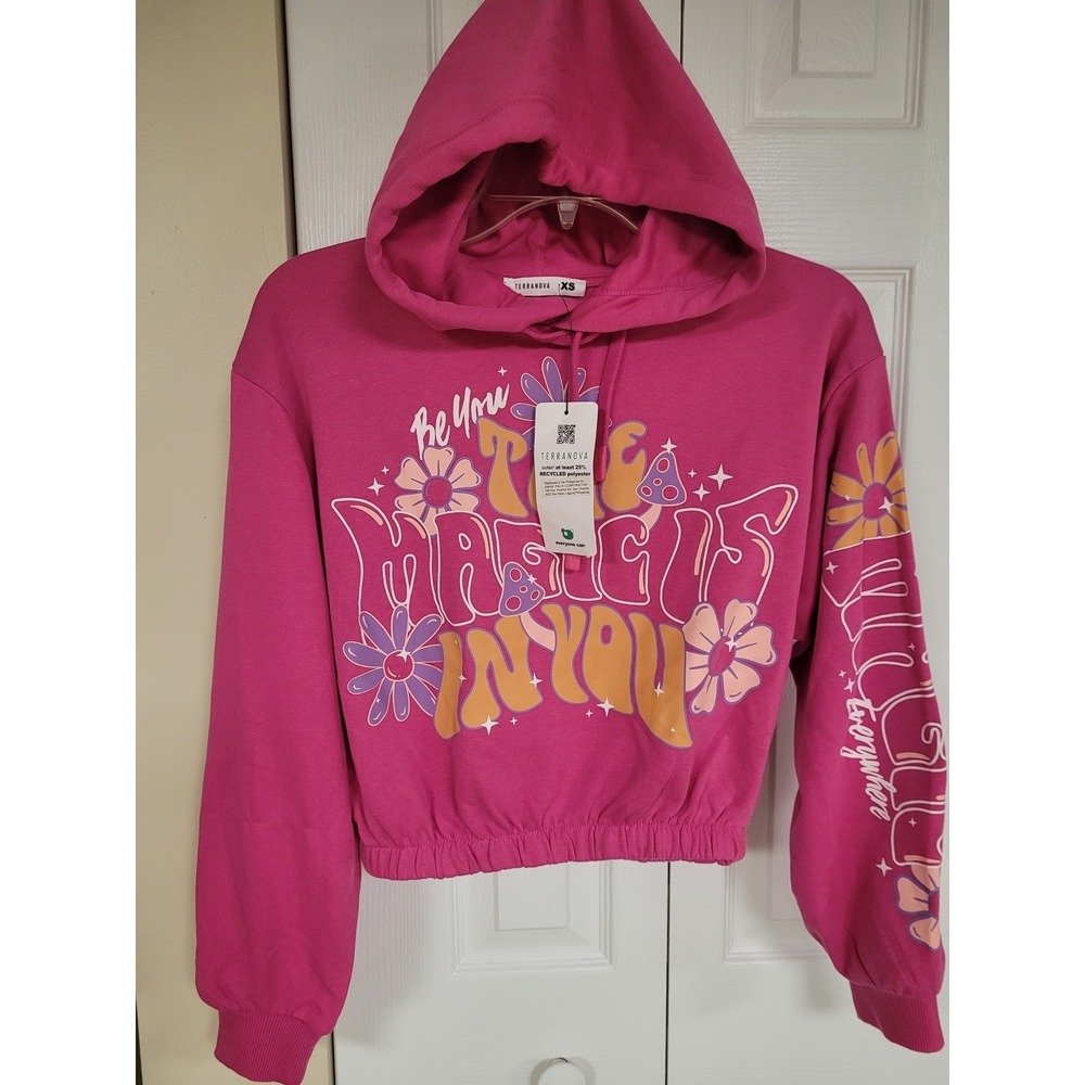 Terranova Youth Cropped Hoodie Sweatshirt "Be You, Magic in You"Pink Size XS NWT